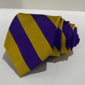 Parquet Mens 100% Silk Tie Purple Gold Diagonal Stripe Repp Classic Luxury
